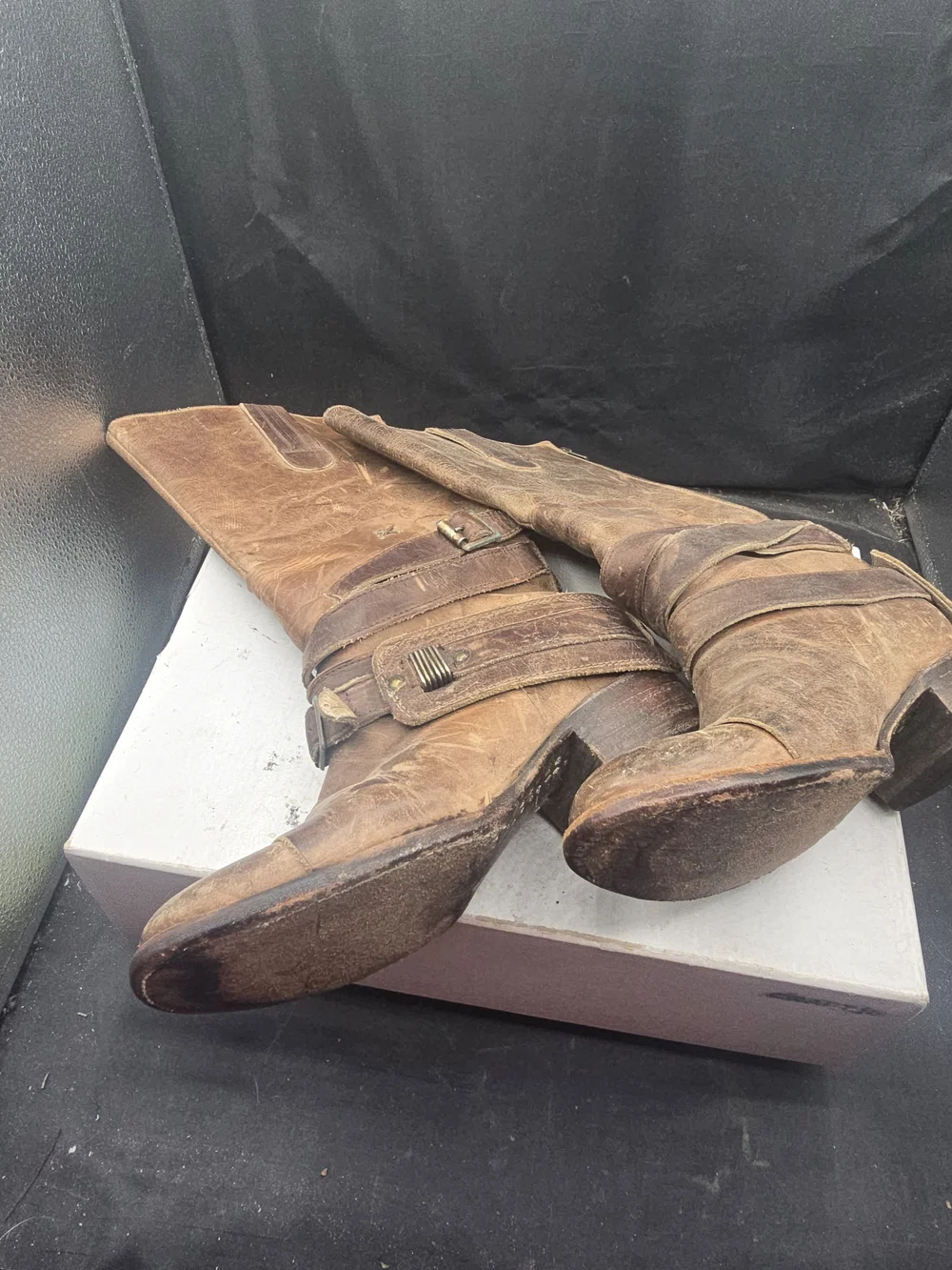 Women's Over-the-Knee Distressed Brown Leather Boots‎